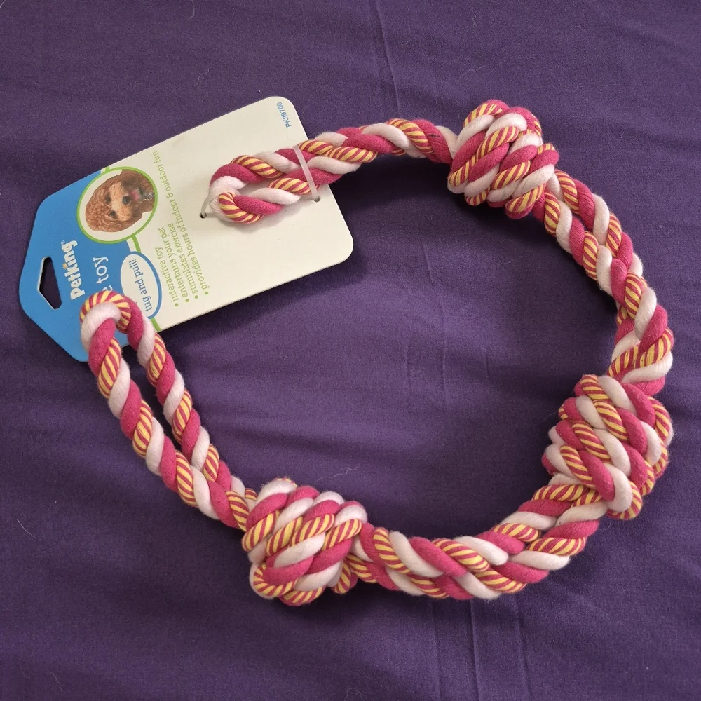 Pink & Yellow Dog Rope Knot Pull Tuggie Toy New